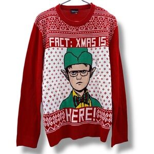 The Office Dwight Schrute Elf Ugly Christmas‎ Sweater Sz L NEW Red White Holiday